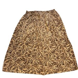 Vintage brown tan flowy Bice 18w Leaf Patterned Midi Skirt